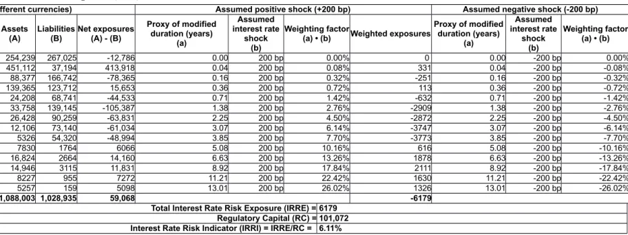 Table 8: Interest rate risk of the banking book (2010)