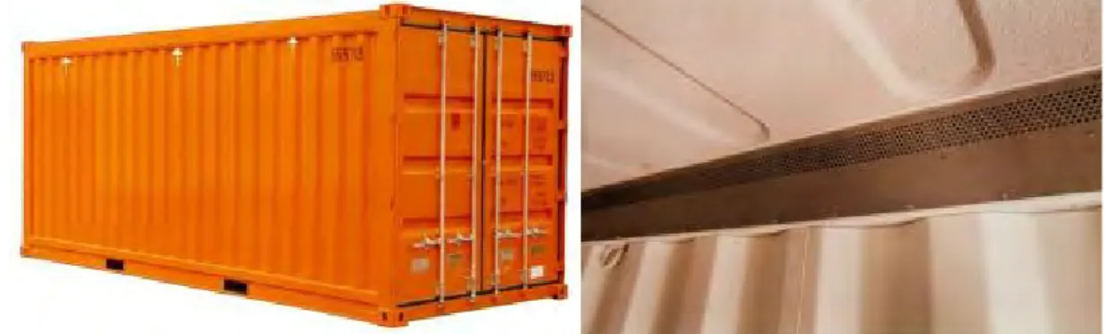 Figure 3.17 20-foot passive ventilated container  Figure 3.18 Ventilated container inner grill  1.2.3.2  Vented containers are containers that have passive vents at the upper part of their cargo 