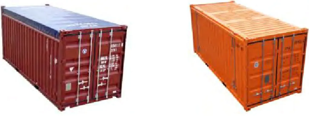 Figure 3.19 20-foot open (soft) top container  Figure 3.20 20-foot open hard top container  1.2.4.2  The open top container is designed to operate with the tarpaulin or hard top fitted or not 