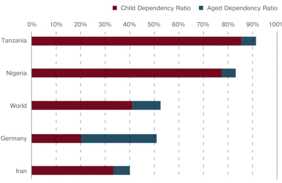 Figure  8  also  shows  that  the  majority  of  de- de-pendents  are  children  (green  bars),  except  in  Germany where the majority of dependents are  elderly people (yellow bars)