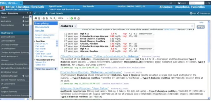 Figure 3-5: User interface of Cerner’s Chart Search/Semantic tool 