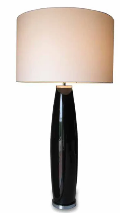 Table lamp with black glass body   and ivory silk diffuser.