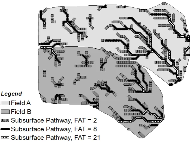 Table 1. Adjusted determination coefficients of geographically weighted regressions ‘distance to subsurface flow pathway network vs