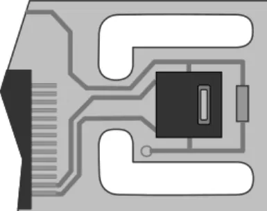 Figure 10  Top view of example of mounted SHT2x with slits  milled into PCB to minimize heat transfer