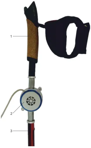 Figure 2 Detailed view of strain gauge force trans- trans-ducer mounted below the grip of NW pole