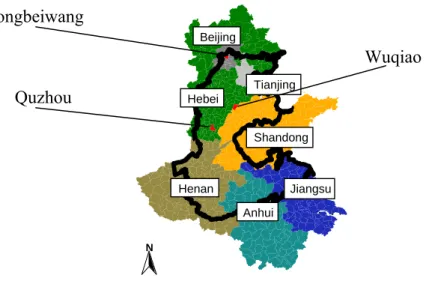 Fig. 4. Experimental locations Dongbeiwang, Wuqiao and Quzhou in the North China  Plain (Source: Bareth 2003, adapted and modified)