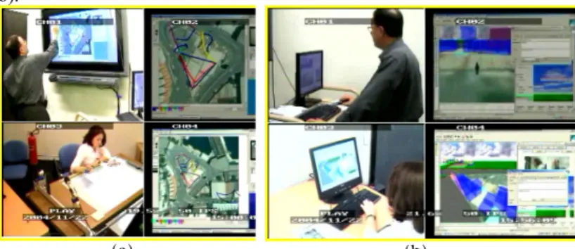 Figure  4  shows  the  shots  from  the  recorded  activities  of  the  architects  collaborating during Net meeting (Figure 4a) and 3D world session (Figure  4b)