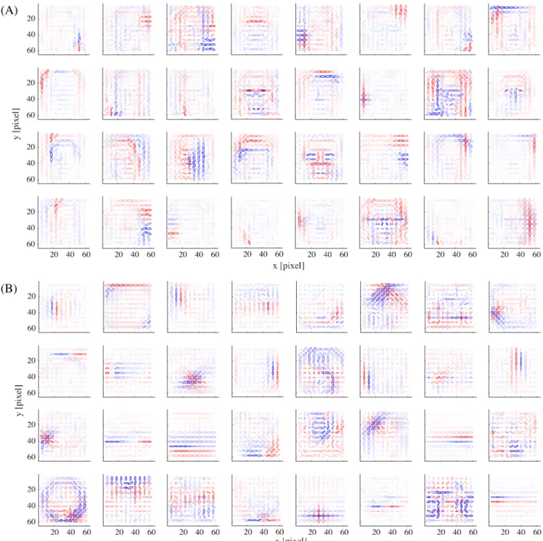 Fig 3. The basis representations of (A) 32 example model face units and (B) 32 example model object units.