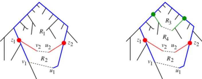 Figure 1 An illustration of apices and frames. The left figure shows the tree T using solid edges