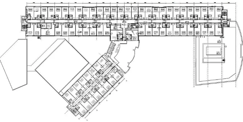 Figure 3.Figure 3. Typical architectural plan of the hotel building.  Typical architectural plan of the hotel building.