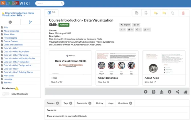 Figure 1. A slide deck introducing the “Data Visualisation Skills” course of the University of Milan pilot