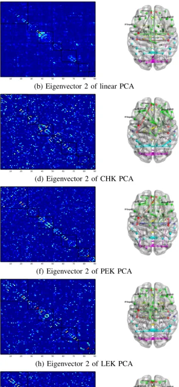Fig. 2. The top two eigenvectors extracted in linear PCA (The first row), CHK PCA (The second row), PEK PCA (The third row), LEK PCA (The fourth row) and LEK PCA (The fifth row).