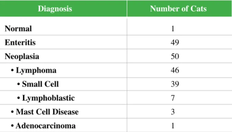 Table 1: Final diagnoses of 100 cats with clinical signs of chronic  small bowel disease 1 .