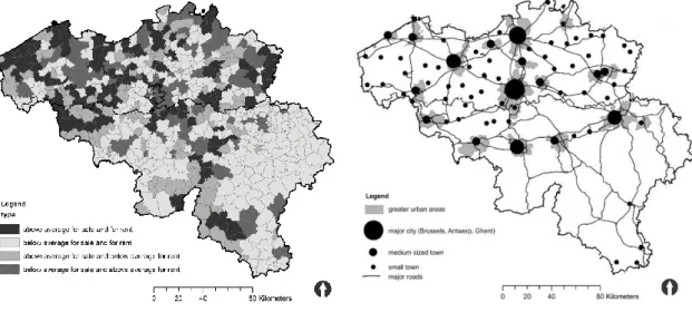 Figure  13:  Summary  map  of  the  housing  dynamics  in  Belgium:  vacancy  rates  above  or  below average (2014)