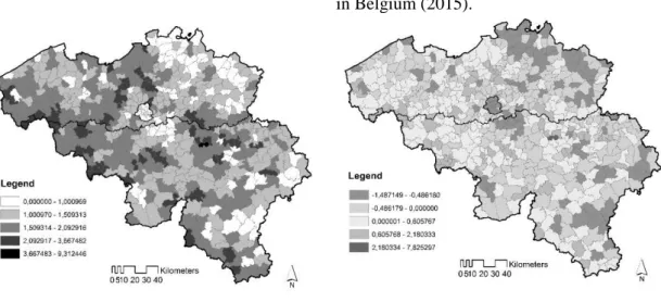 Figure  5.  Deviation  of  the  mean  of  transactions per dwelling and per municipality  in Belgium (2015)