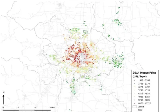Figure 1.6   Beijing Resale Housing Price (2014 Sample) 