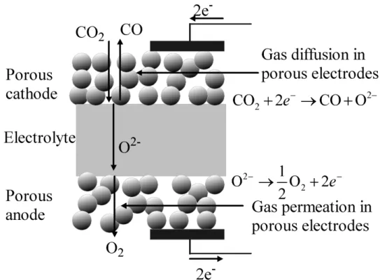 Fig. 1. Working mechanisms of CO 2  electrolysis by an SOEC 