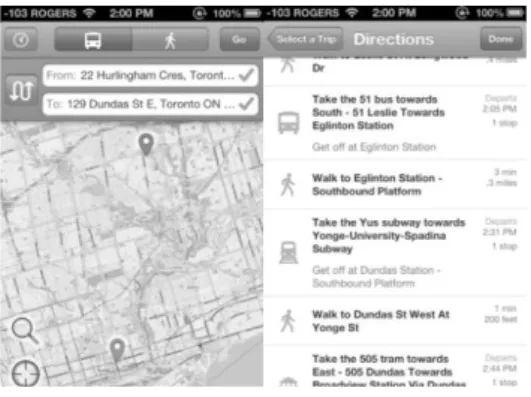 Figure 1. Screenshots of Transit App