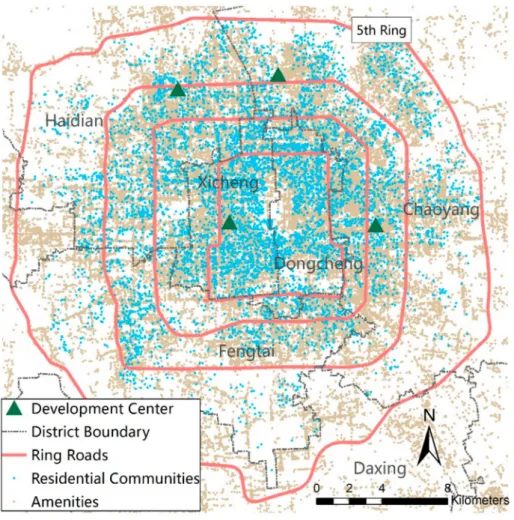 Figure 1. The distribution of housing and amenity POIs in Beijing.