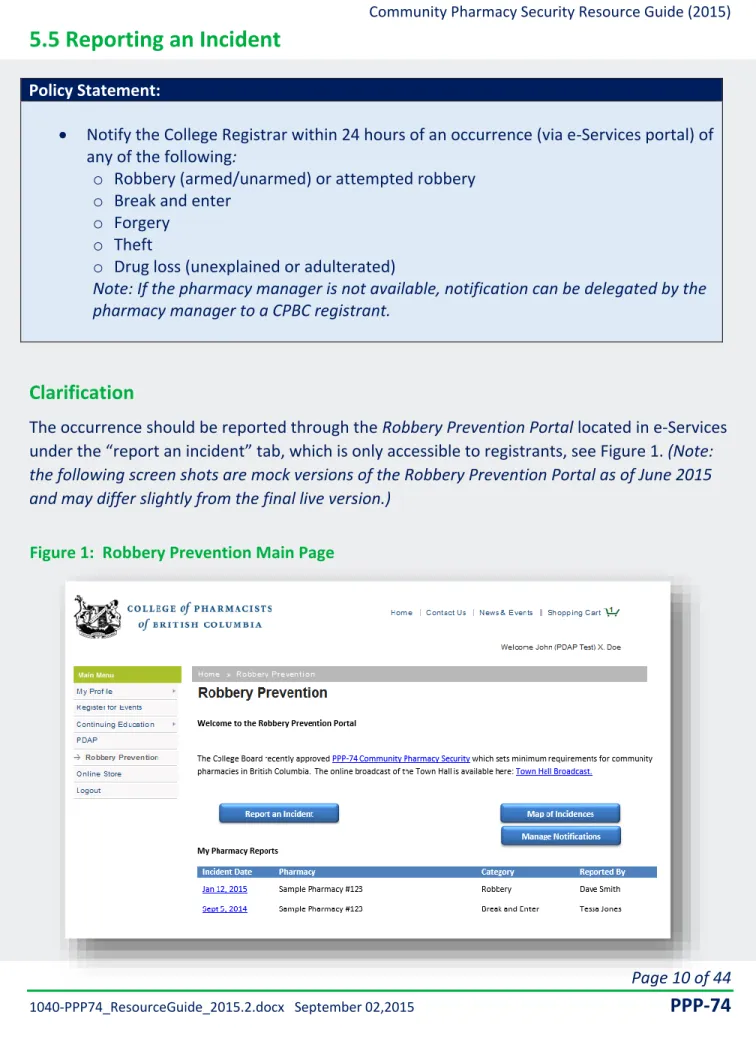 Figure 1:  Robbery Prevention Main Page