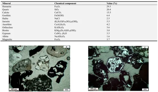 Table 2. Mineralogical composition of the primary low-grade ore using XRD analysis. 