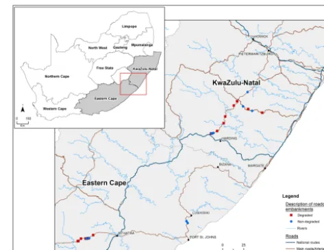 Figure 1. The location of the studied roadcuts in the south easternregion of South Africa.