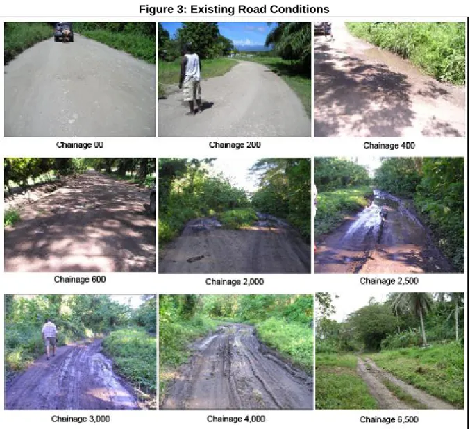 Figure  3 below illustrates typical conditions of the road at various locations, including some  severe damages to the road pavement