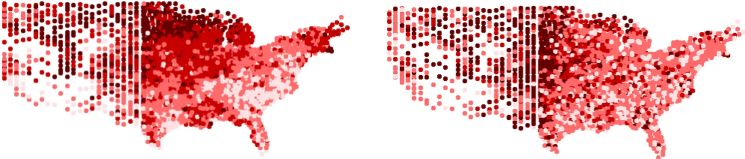 Figure 2.4: Spatio-temporal autocorrelation. An example of the effect of the spatio-temporal autocor- autocor-relation on an observed variable in a map