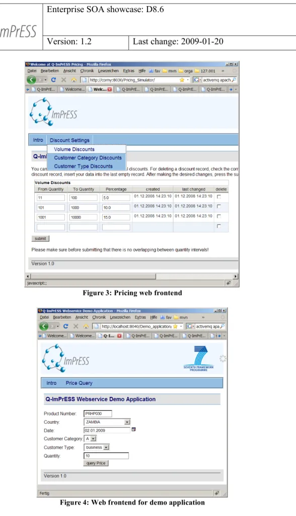 Figure 3: Pricing web frontend 