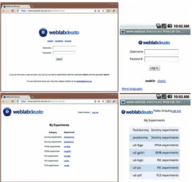 Figure 6.    On the left side, the desktop version of the WebLab-Deusto client. 