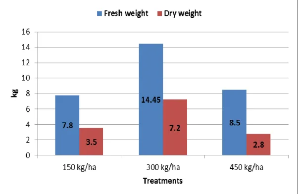 Figure 1. Fresh mass (kg) and dry mass (kg) characteristics   of Trigonella foenum-graecum