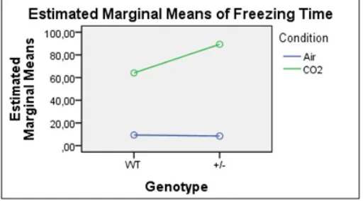 Figure 2. Freezing time in AA per genotype and condition in both left and right chamber
