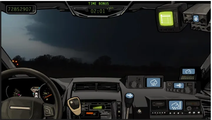 Figure 2: Screen capture of the vehicle dashboard from Raging Skies. 