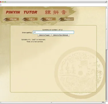 Figure 1. Screenshot of Pinyin Tutor giving feedback to student after hearing “ye3” but incorrectly entering “ye2” (tone incorrect)