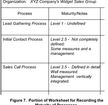 Figure 7.  Portion of Worksheet for Recording the Maturity of Processes.