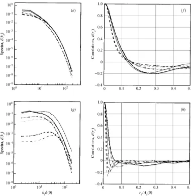 Figure 2. One-dimensional Fourier spectra and two-point correlations:yand unstrained initial conditions aty, u component;, v;, w