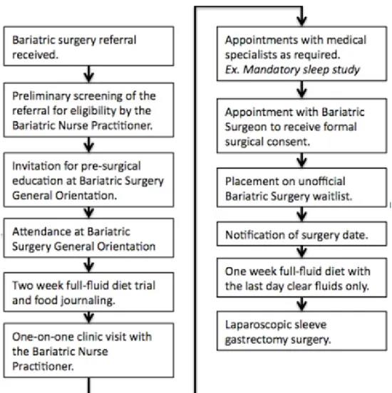 Figure 3.1. The pre-surgical process for patients from referral for bariatric surgery  to undergoing laparoscopic sleeve gastrectomy