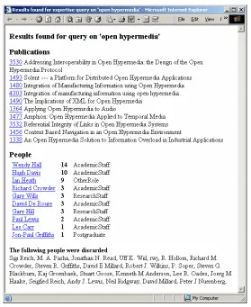 Figure 6. The results of the prototype EF, the first ten publications used to rank the expert are shown at the top