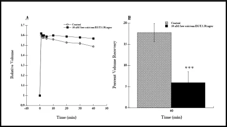 Figure 4. RVD response of cells in 10 nM free calcium EGTA Ringer was inhibited compared to the control