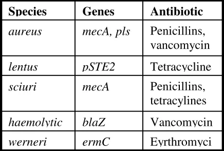 Table 1.  Species exhibiting resistance to antibiotics and the 