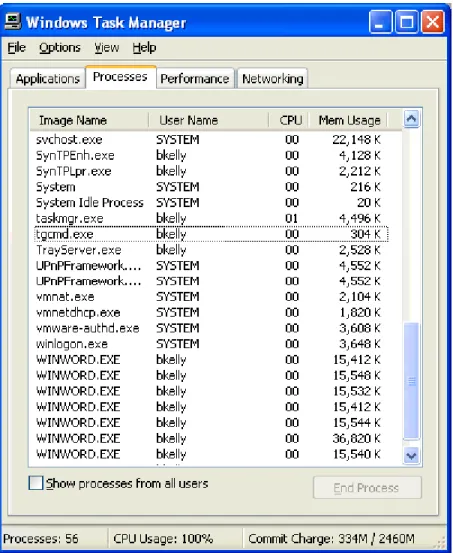 Figure 7.2: Task Manager shows multiple instances of Microsoft Word because it was not properly closed