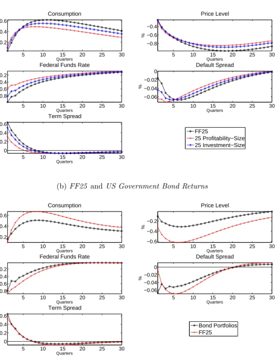 Figure 4: Impulse Responses to a λ-shock, Implied by other Equity Portfolios and Gov- Gov-ernment Bond Returns