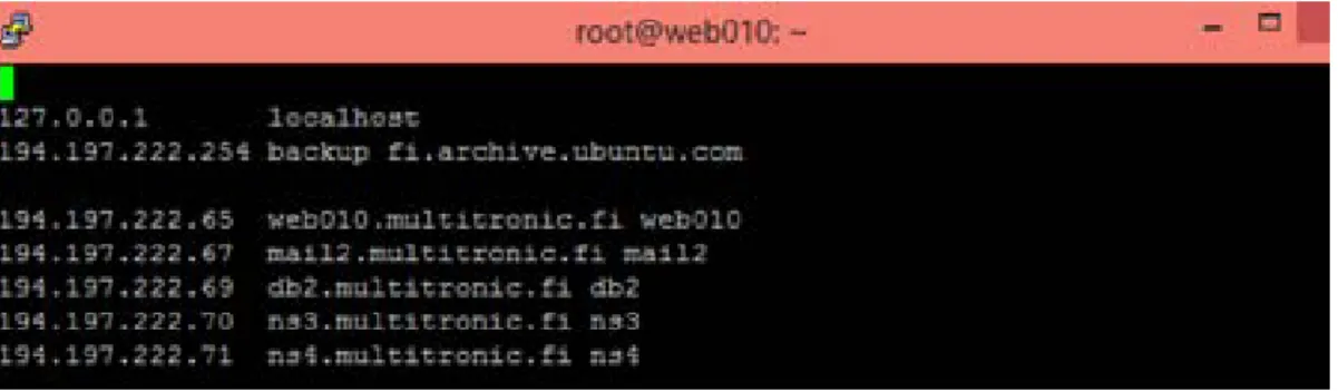 Figure 4. Hosts file with the IP addresses of the Servers  