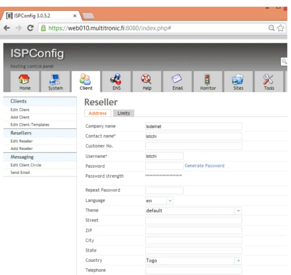 Figure 12. Form to create a Reseller. 
