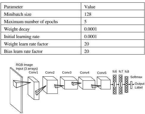 Table 2: Fine-tuning parameters for AlexNet (Matlab version 2017b) 