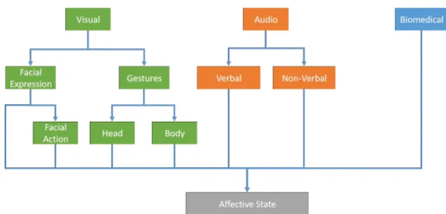 Figure 2.4: Overview of modalities and cues used in affective com- com-puting
