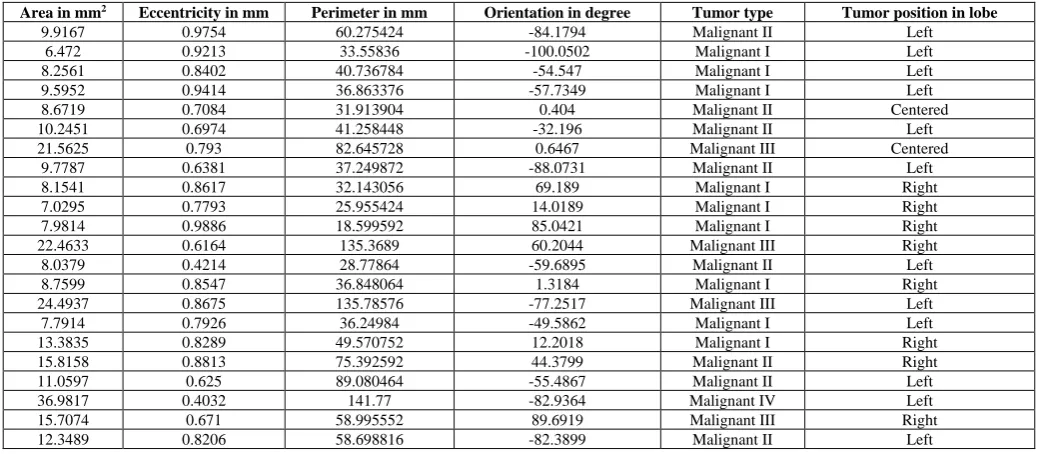 Table 1: Some examples of classified tumor and identification tumor position using ANN approach 