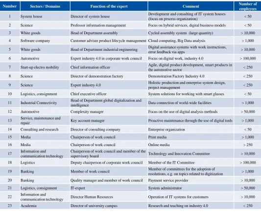 Figure 4: Overview of the experts that were included in the study