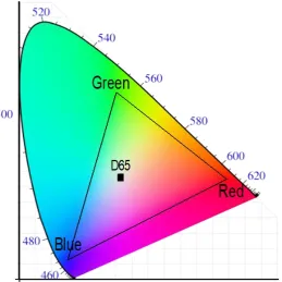 Figure 2.17: CIE colour-space map, indicating all chromaticity values at a luminance 