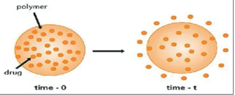 Fig. 4: Schematic representation of diffusion sustained drug release: Matrix system